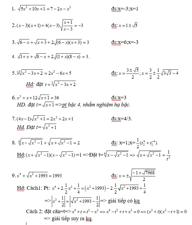 Phương pháp giải phương trình chứa ẩn dưới dấu căn bậc hai-Kỹ thuật đặt ẩn phụ đưa về phương trình thuần nhất bậc hai hai biến 2